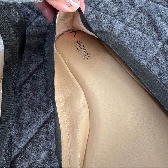 Michael Kors Flats Women 7 Shoes Black Round Cap Toe Leather Bow Gold Ballet - Picture 8 of 11